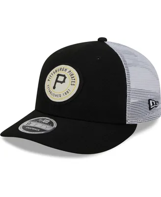 Men's New Era Black Pittsburgh Pirates Circle Trucker Low Profile 9FIFTY Snapback Hat