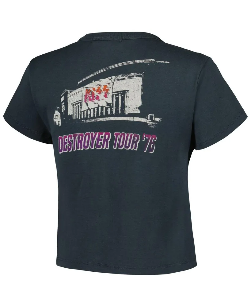 Women's Daydreamer Charcoal Kiss Destroyer Tour '76 Graphic Shrunken T-shirt