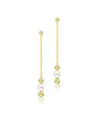 Genevive Sterling Silver 14K Gold Plated and 5.5MM Fresh Water Pearls Dangling Earrings