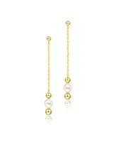 Genevive Sterling Silver 14K Gold Plated and 5.5MM Fresh Water Pearls Dangling Earrings