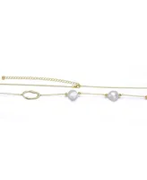 Genevive Classy Sterling Silver 14K Gold Plating and Genuine Freshwater Pearl Station Necklace