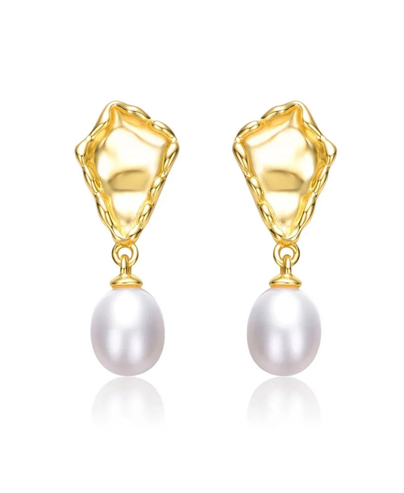 Genevive Sterling Silver 14k Yellow Gold Plated with White Freshwater Pearl Nugget Dangle Earrings