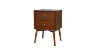 Nightstand Mid-Century End Side Table with 2 Drawers and Rubber Wood Legs-Brown