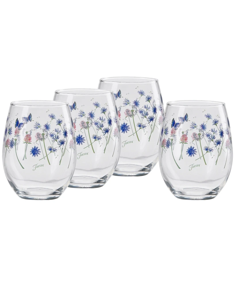 Fiesta Breezy Floral Stemless Wine Glasses, Set of 4