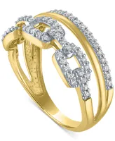 Diamond Double Row Chain Link Statement Ring (3/8 ct. t.w.) 14k Gold-Plated Sterling Silver - Gold