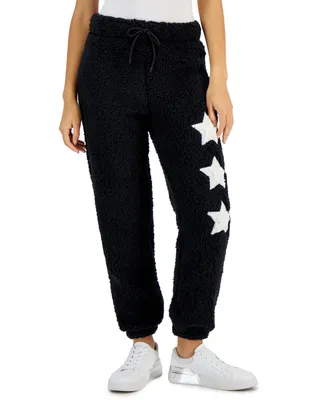 Crave Fame Juniors' High-Rise Sherpa Patch Joggers