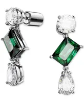 Swarovski Silver-Tone Mesmera Green Stone Drop Earrings