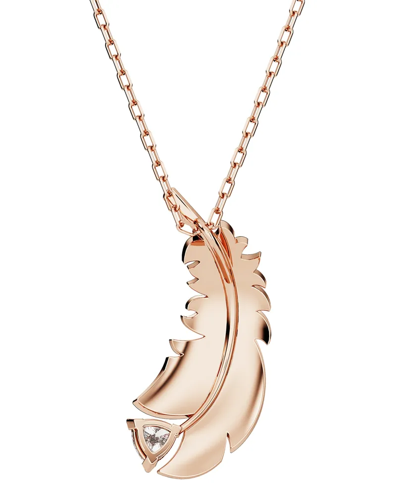 Swarovski Rose Gold-Tone Nice Crystal Feather Pendant Necklace, 15" + 2" extender