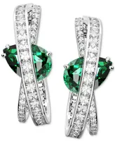 Swarovski Silver-Tone Hyperbola Green Crystal Double Spiral Medium Hoop Earrings, 2"