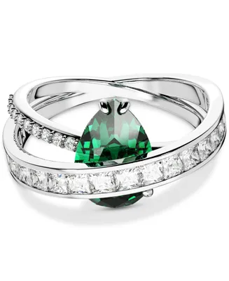 Swarovski Silver-Tone Hyperbola Green Crystal Cocktail Ring