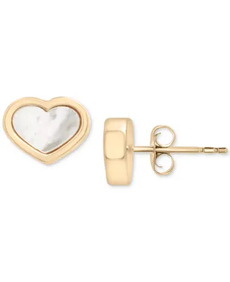Mother of Pearl Heart Stud Earrings in 14k Gold-Plated Sterling Silver