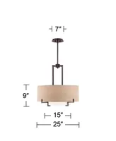 Concentric Bronze Pendant Chandelier Lighting 25" Wide Farmhouse Rustic White Glass Burlap Drum Shade 4