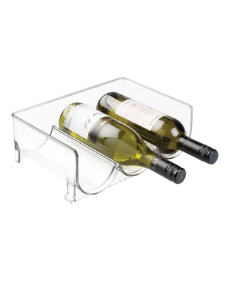 mDesign Plastic Free-Standing Stackable 3 Bottle Wine Storage Rack, Clear
