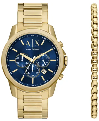 A|X Armani Exchange Men's Chronograph Gold-Tone Stainless Steel Watch 44mm Set, 2 Pieces