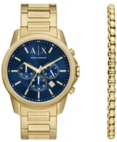 A|X Armani Exchange Men's Banks Chronograph Gold-Tone Stainless Steel Watch 44mm Set, 2 Pieces