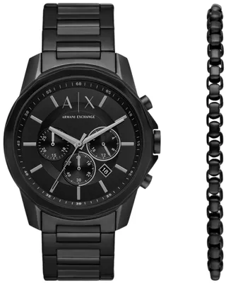 A|X Armani Exchange Men's Banks Chronograph Black Stainless Steel Watch 44mm Set, 2 Pieces