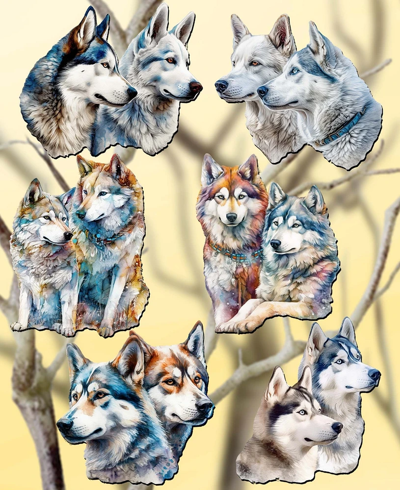 Designocracy Holiday Wooden Clip-On Ornaments The Graceful Huskies Set of 6 G. DeBrekht