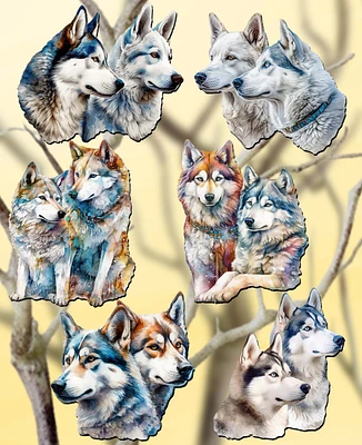 Designocracy Holiday Wooden Clip-On Ornaments The Graceful Huskies Set of 6 G. DeBrekht