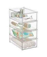 mDesign Plastic Stackable Bathroom Storage Organizer with Drawer, 4 Pack, Clear