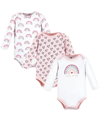 Hudson Baby Baby Girls Hudson Cotton Long-Sleeve Bodysuits, Modern Rainbow -Pack