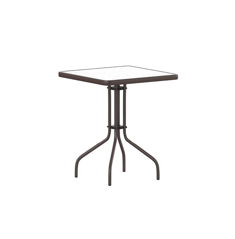 Emma+Oliver 23.5" Square Tempered Glass Metal Table With Smooth Ripple Design Top