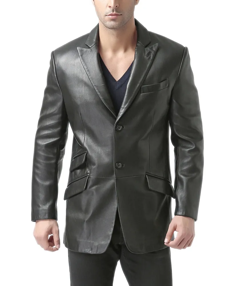 Bgsd Men Peaked Lapel Two-Button Leather Blazer