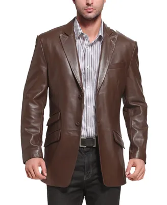 Bgsd Men Peaked Lapel Two-Button Leather Blazer