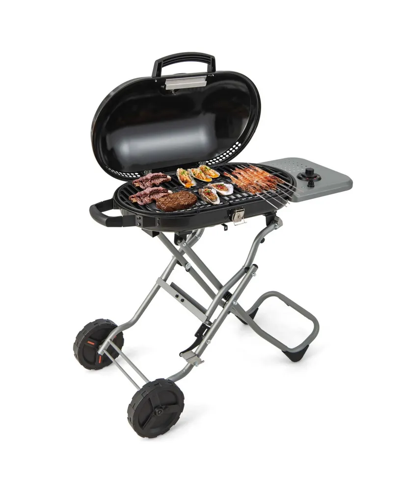 Costway Portable Propane Grill Folding Gas Grill Griddle with Wheels & Side Shelf