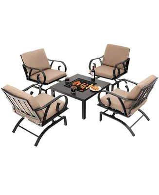 5pcs Patio Rocking Chairs 4-in-1 Fire Pit Table Heavy-Duty Conversation Outdoor