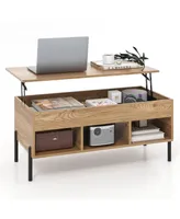 Costway Lift Top Coffee Table with Storage Compartment & 3 Open Cubbies