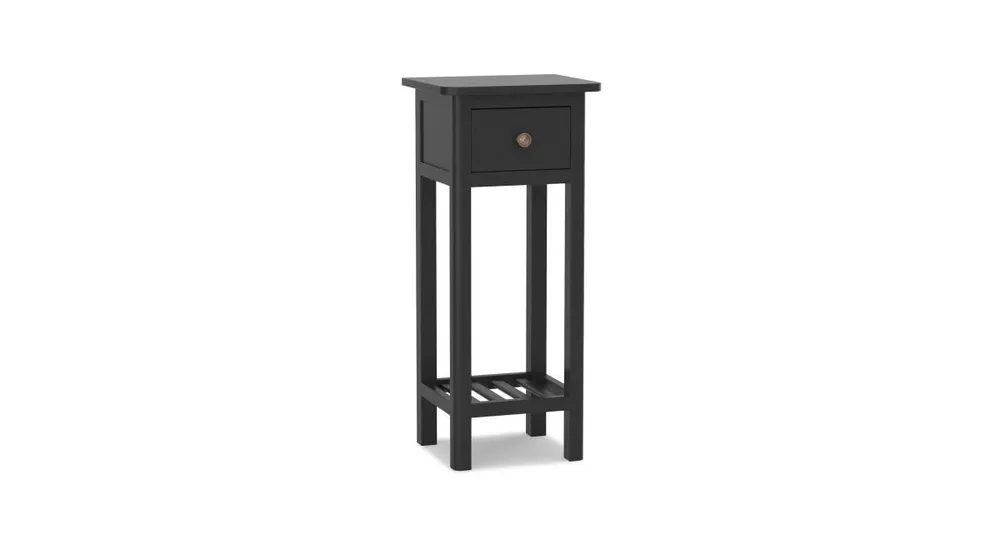 2 Tier Slim Nightstand Bedside Table with Drawer Shelf