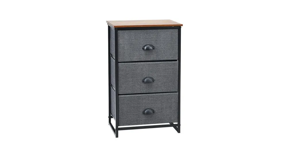 Narrow Nightstand with 3 Drawers and Wood Top