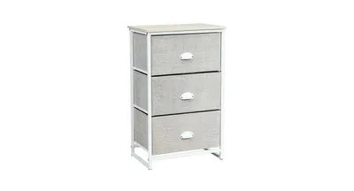 Narrow Nightstand with 3 Drawers and Wood Top