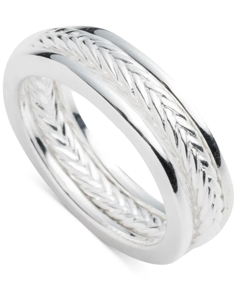 Lauren Ralph Lauren 3-Pc. Set Polished & Herringbone Design Stack Rings in Sterling Silver