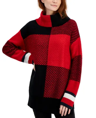 Tommy Hilfiger Women's Colorblocked Turtleneck Tunic Sweater