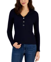 Tommy Hilfiger Women's Split-Neck Ribbed-Knit Button Sweater