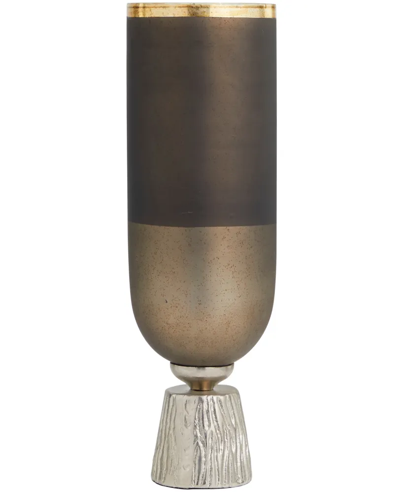 Glass Colorblock Candle Holder with Gold-Tone Accents and Textured Silver-Tone Base