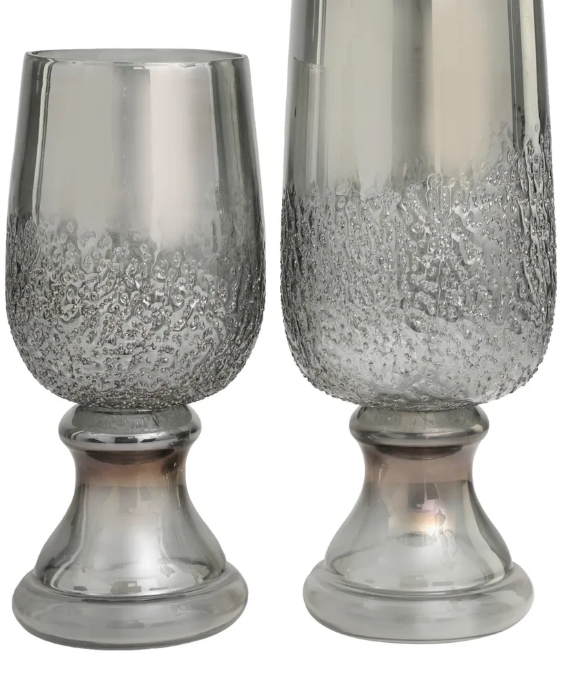 Glass Tinted Candle Holder with Textured Exterior 13" and 11" H, Set of 2