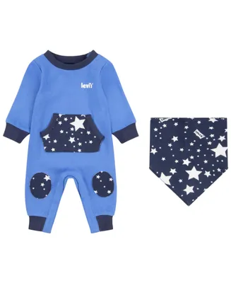 Levi's Baby Boys Midnight Sky Romper and Bib, 2 Piece Set