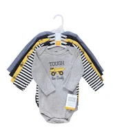 Hudson Baby Boys Cotton Long-Sleeve Bodysuits, Construction, 5-Pack