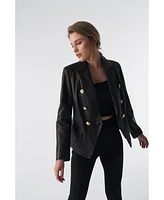 Furniq Uk Women's Genuine Leather Blazer Jacket