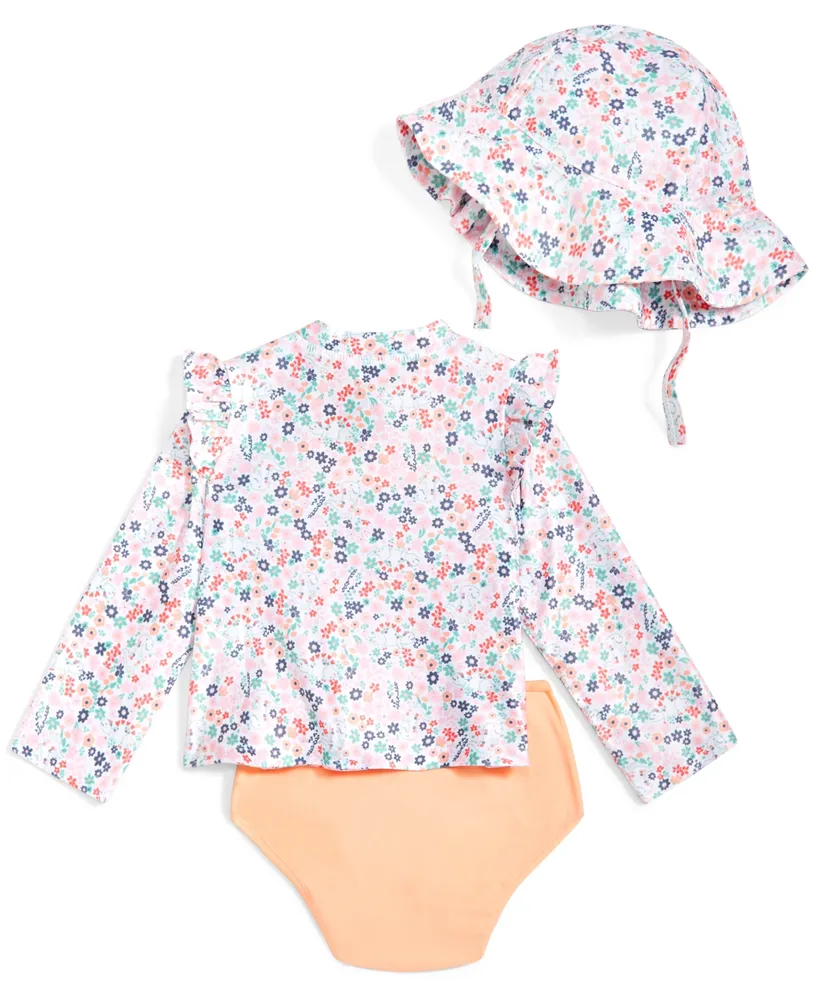 First Impressions Baby Girls Dinosaur Floral Swim Shirt, Bottoms and Hat, 3 Piece Set, Created for Macy's