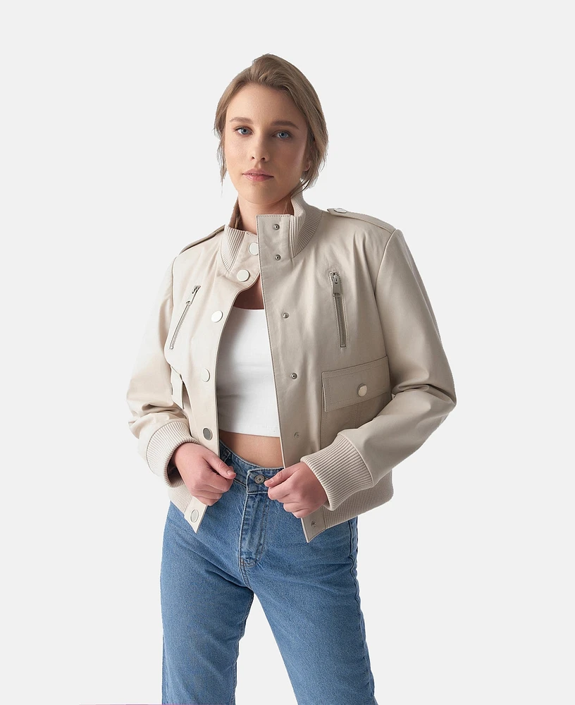 Furniq Uk Women's Genuine Leather Bomber Jacket