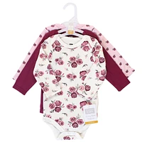 Hudson Baby Girls Cotton Long-Sleeve Bodysuits 3pk, Rose