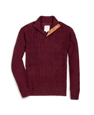 Hope & Henry Men's Organic Mock Neck Cable Button Sweater with Flecks
