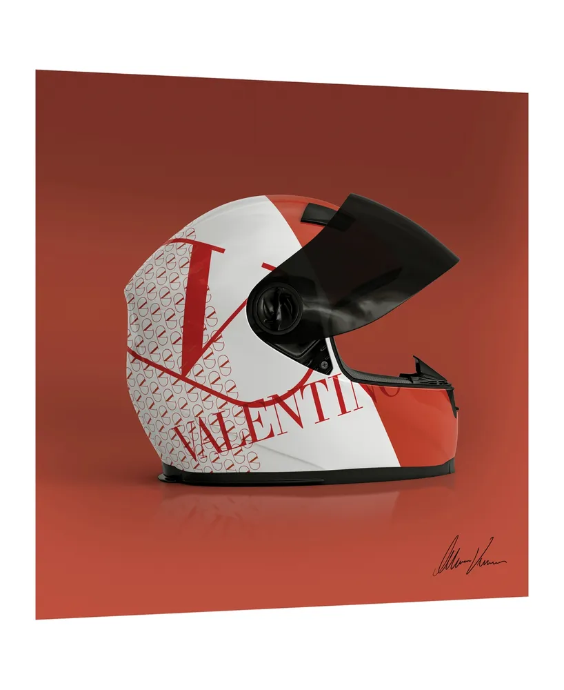 Empire Art Direct "Valentino Speeding Helmet" Frameless Free Floating Tempered Glass Panel Graphic Wall Art, 24" x 24" x 0.2"