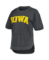 Women's Pressbox Black Distressed Iowa Hawkeyes Arch Poncho T-shirt