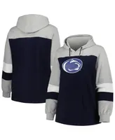 Women's Navy Penn State Nittany Lions Plus Size Color-Block Pullover Hoodie