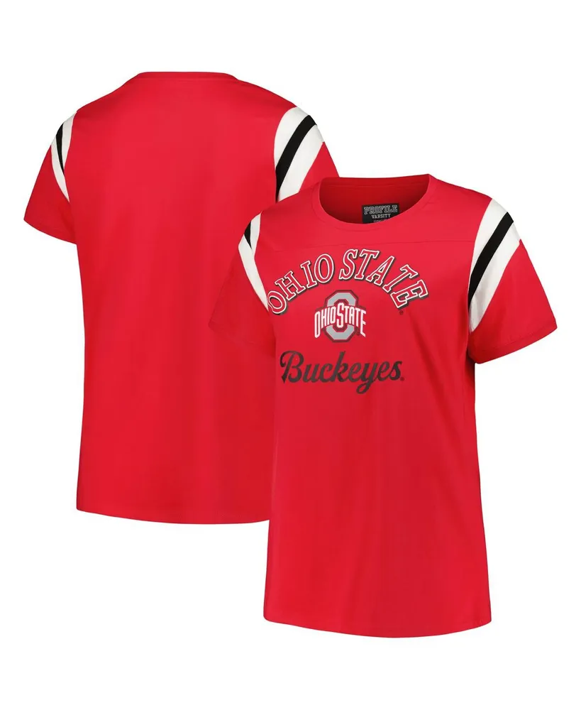 Women's Profile Scarlet Ohio State Buckeyes Plus Striped Tailgate Crew Neck T-shirt