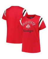 Women's Profile Scarlet Ohio State Buckeyes Plus Size Striped Tailgate Crew Neck T-shirt